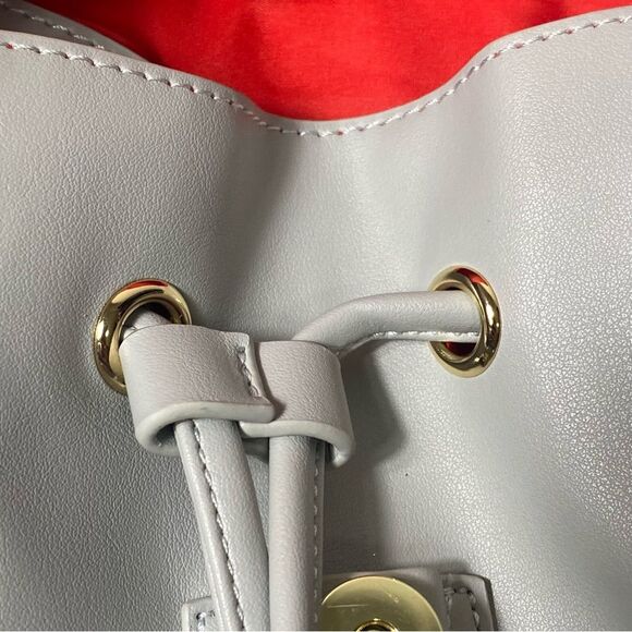 Tura Gray Faux Leather Backpack Shoulder Bag Satchel Drawstring Purse - Picture 5 of 16